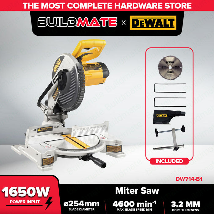 Buildmate x DEWALT 1650W 10in Electric Compound Mitre Saw 254mm Precision Wood Cutting DW714-B1