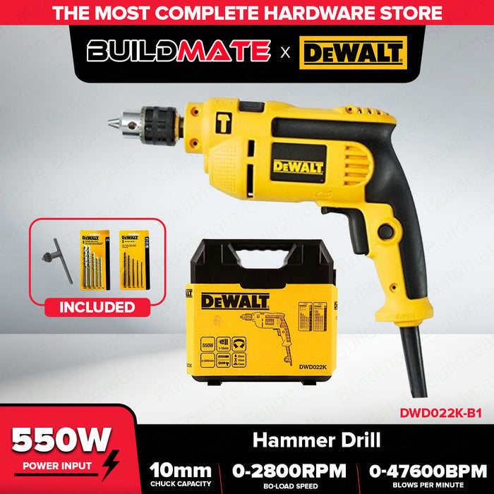 Buildmate x DEWALT 550W Variable Speed 10mm Hammer Impact Drill Electric DWD022K-B1