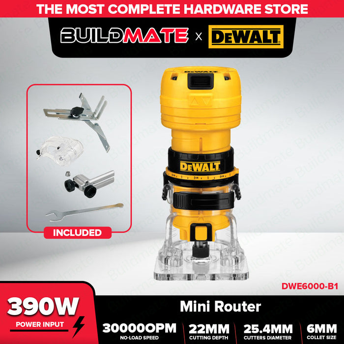 Buildmate x DEWALT 390W Electric Compact Wood Router Laminate Palm Trimmer 31000RPM DWE6000-B1
