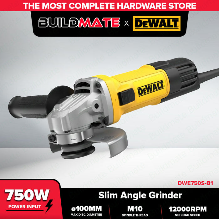Buildmate x DEWALT 750W Ultra Slim 100mm Angle Grinder 12000RPM Side Switch DWE750S-B1