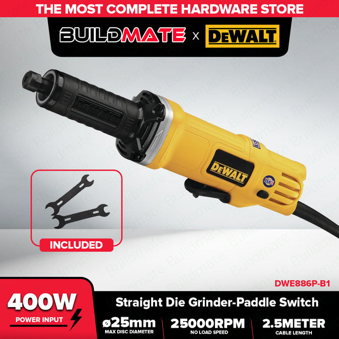 Buildmate x DEWALT 400W 6mm (1/4IN) Die Grinder High Speed Paddle Switch Tool DWE886P-B1