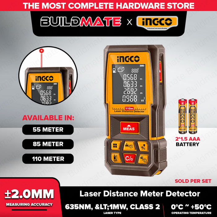 Buildmate x INGCO Laser Distance Meter Detector 55M/85M/110M Digital Laser Measure Range Finder HLDD05086 HLDD07085 HLDD10089 IPT