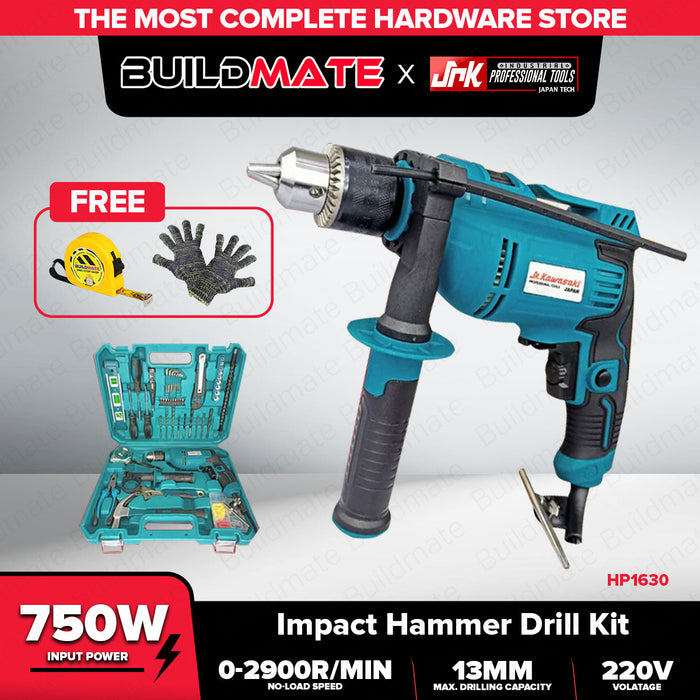 JR KAWASAKI Japan 750W Impact Hammer Drill Kit HP1630 + FREE GLOVES AND TAPE MEASURE •BUILDMATE