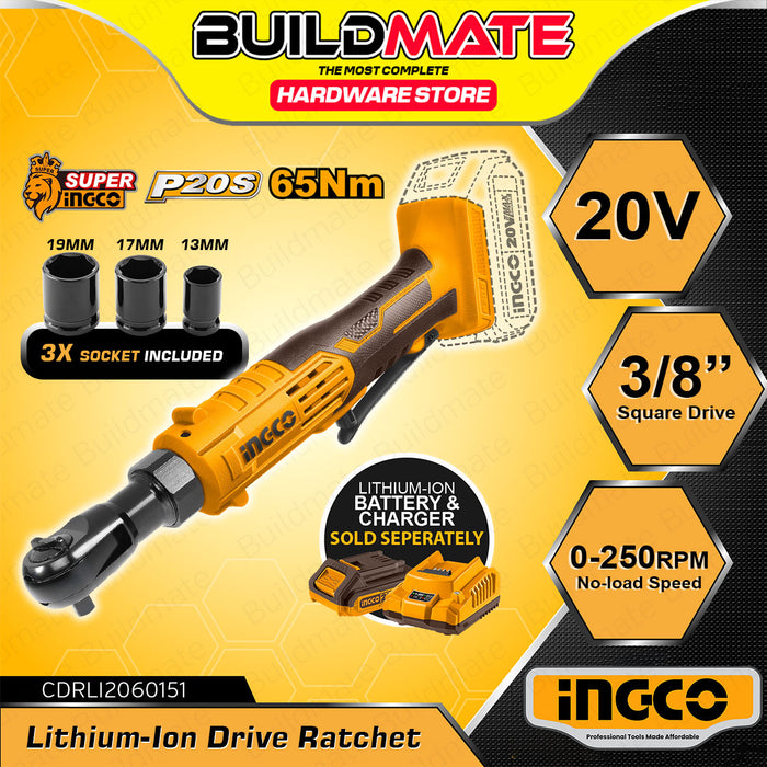 Ingco Rachet Power Tools BUILDMATE Ingco 20V Lithium-Ion Drive Ratchet High Torque Versatile So ...