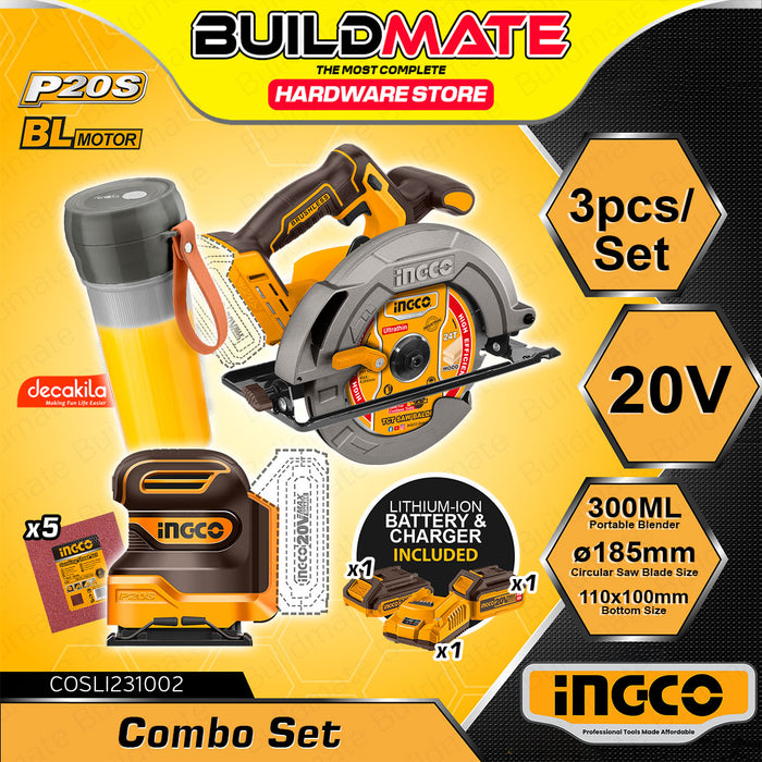 BUILDMATE Ingco 3PCS Cordless Circular Saw and Sheet Sander with Blender Combo Kit COSLI231002 IPX