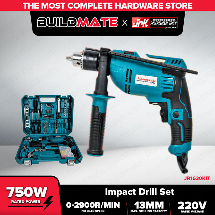 JR KAWASAKI JAPAN Impact Drill Set Kit 750W 13MM Electric Drill Cement Drilling Wood Drilling Hammer Barena Hammer Drill Set Electric Drill Set Japan Made JR1630KIT •BUILDMATE•