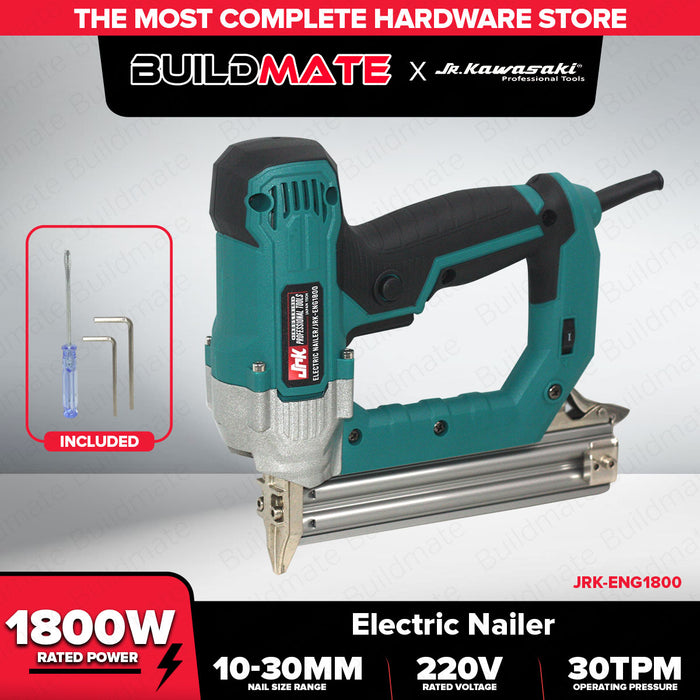 BUILDMATE Jr Kawasaki Electric Nailer 1800W 10-30mm Straight Nail Staple Gun Woodworking Power Tools for Carpentry JRK-ENG1800