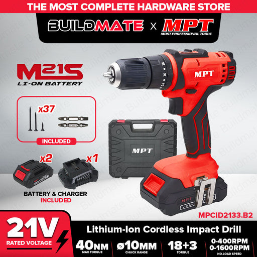 MPT 21V Li-Ion Cordless Impact Drill (Unit Only and with Battery) CL • MOST PROFESSIONAL TOOLS •