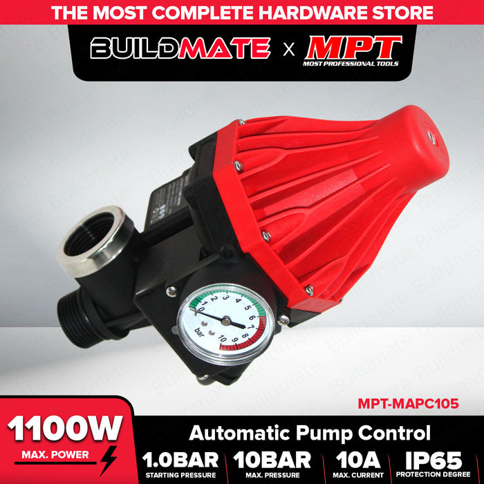 Buildmate x MPT Automatic Pump Control 1100W MAPC105 & MAPC106 with Pressure Gauge for Water Pumps