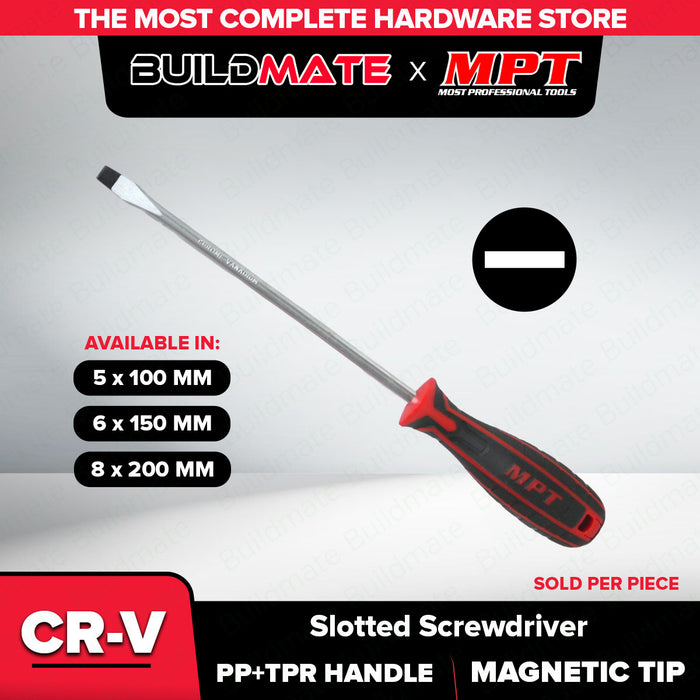 Buildmate x MPT Slotted Screwdriver 5x100MM/6x150MM/8x200MMChrome Vanadium Steel Hand Tool