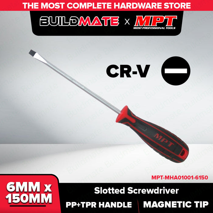 Buildmate x MPT Slotted Screwdriver 5x100MM/6x150MM/8x200MMChrome Vanadium Steel Hand Tool