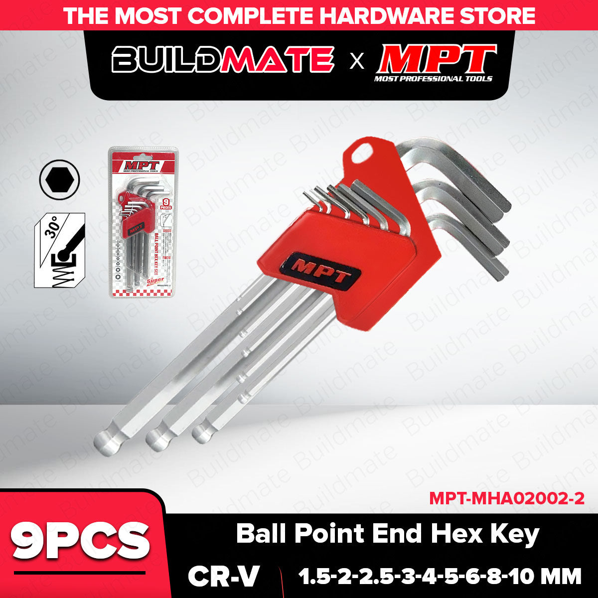 BUILDMATE MPT 9pcs Ball Point End Hex Key Set - CVR - MHA02002-2 HT ...