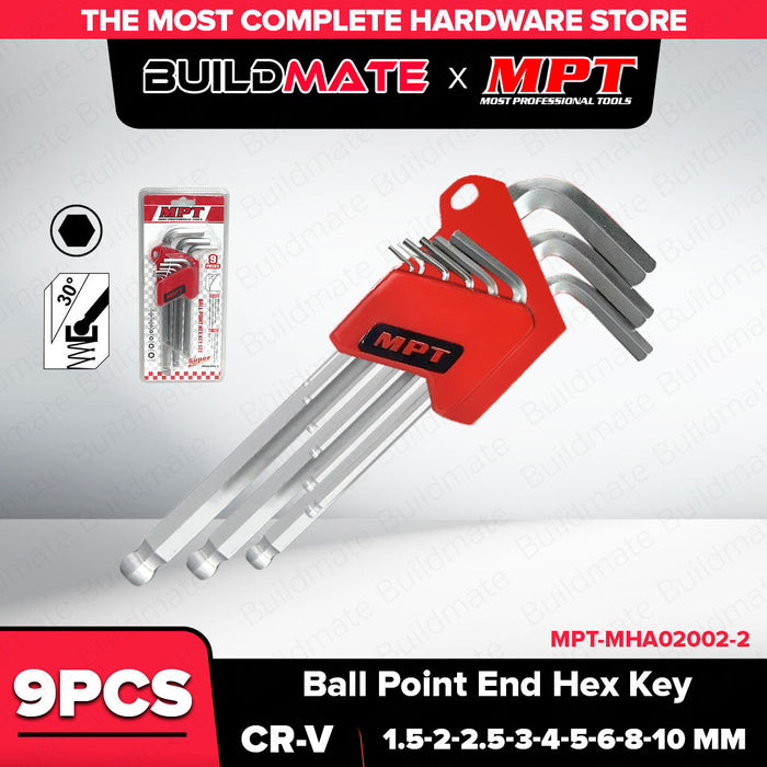 BUILDMATE MPT 9pcs Ball Point End Hex Key Set - CVR - MHA02002-2 HT