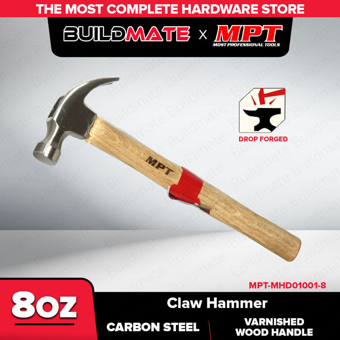 Buildmate x MPT Claw Hammer 8oz Wooden Handle Heavy Duty Hand Tool MHD01001-8