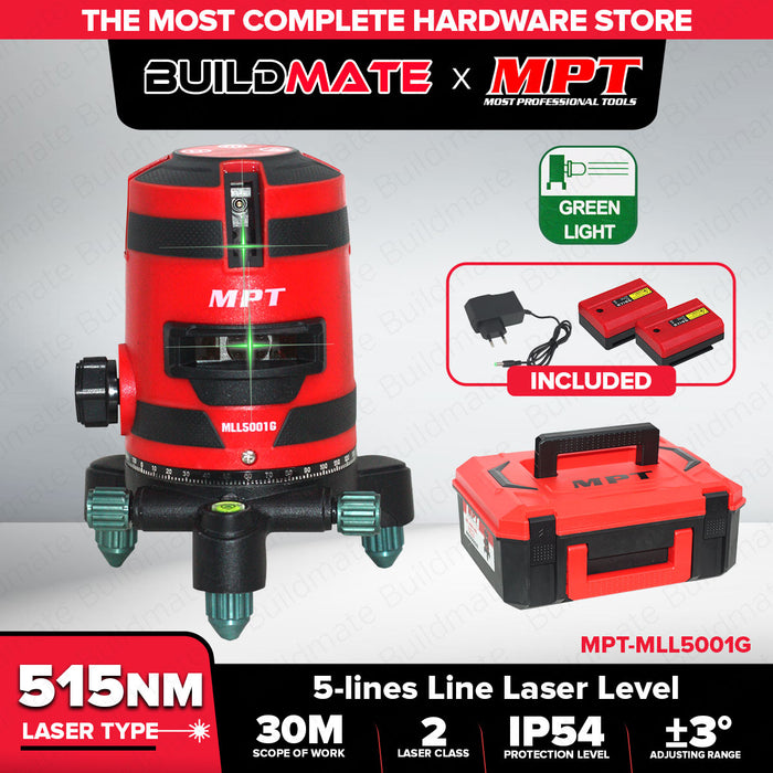 MPT 5-lines Line Laser Level MLL5001G PT • MOST PROFESSIONAL TOOLS •