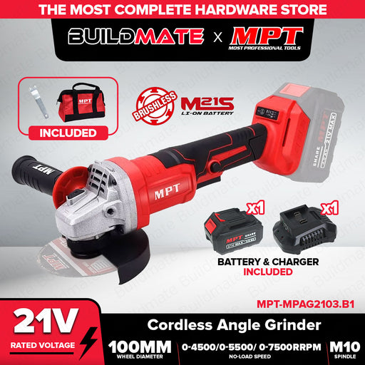 MPT 21V Brushless Li-Ion Cordless Angle Grinder (1pc 4.0MAH Battery) MPAG2103.B1 CL • MOST PROFESSIONAL TOOLS •