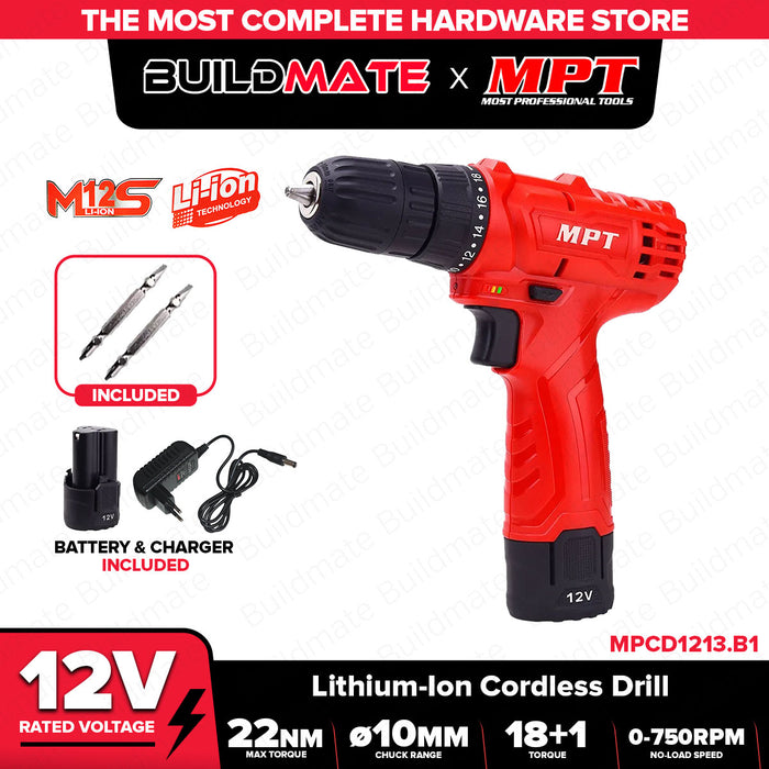 MPT 12V Li-Ion Cordless Drill (1 Battery Included) MPCD1213.B1 CL • MOST PROFESSIONAL TOOLS •