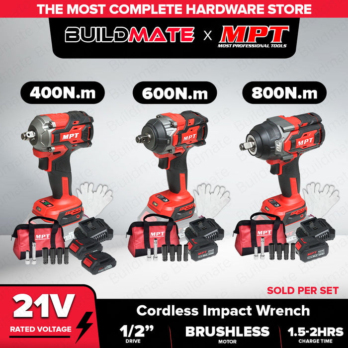MPT 21V 400Nm-800Nm Brushless Motor Cordless Impact Wrench w/ Battery & Charger Heavy Duty Lug Nut Remover Power Tool For Car & Home Use - CL • MOST PROFESSIONAL TOOLS •