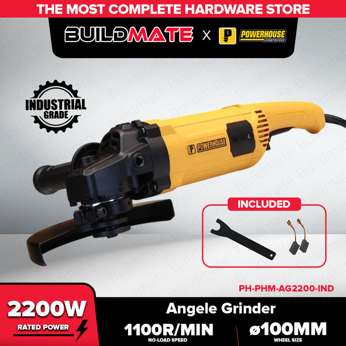 Buildmate x POWERHOUSE Angle Grinder Torque Force Motor 2,200w 7" PHM-AG2200-IND PHPT