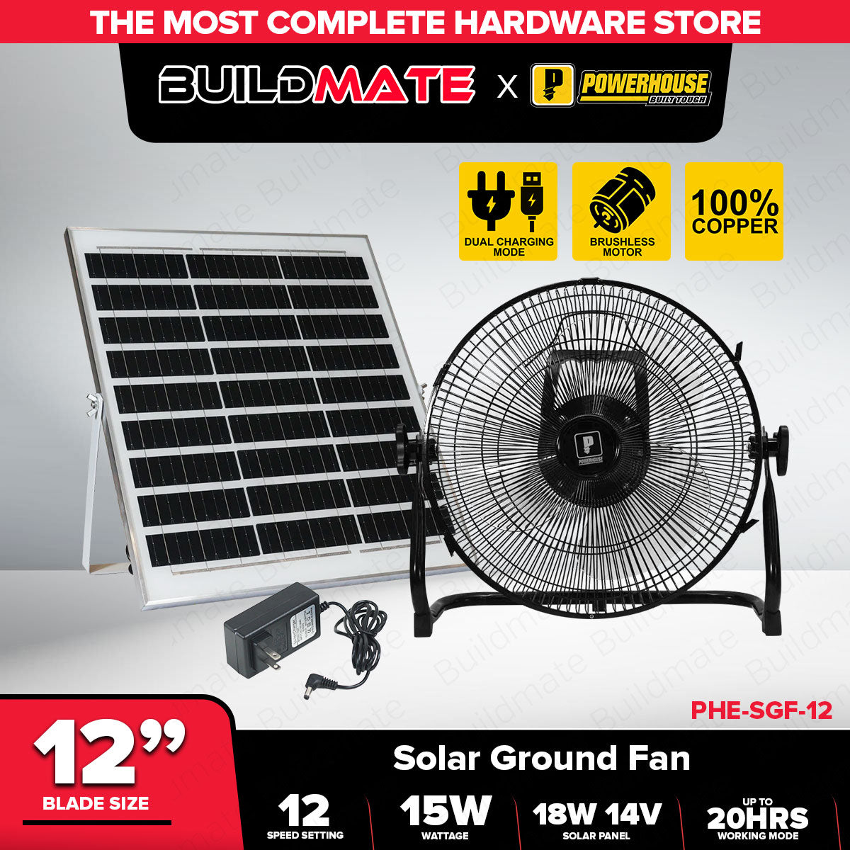PowerHouse Electric Solar Desk / Ground Fan 12