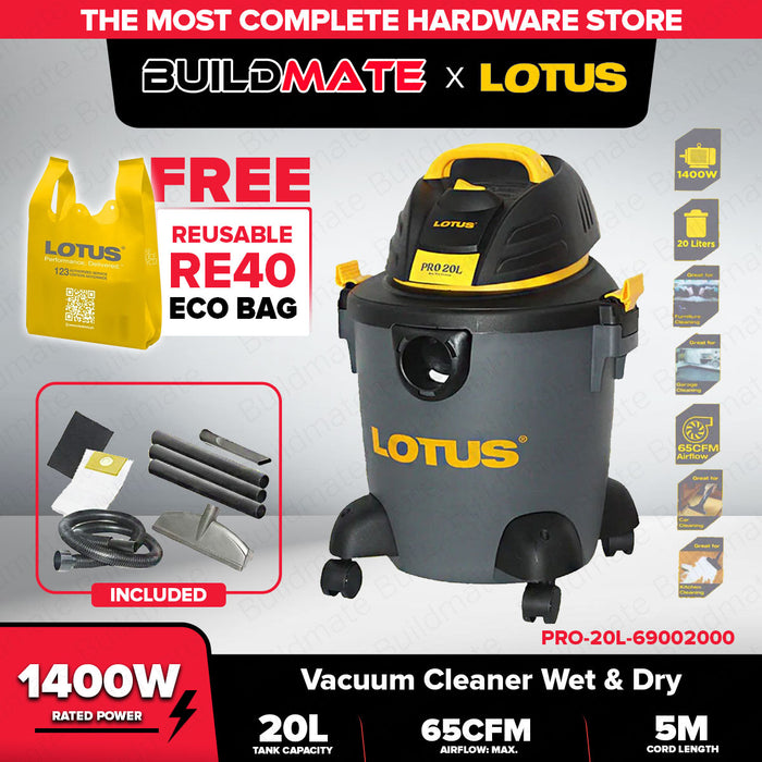 BUILDMATE Lotus 1400W Vacuum Cleaner Wet & Dry 20L for Dust Dirt Self Cleaning PRO-20L-69002000 LPT