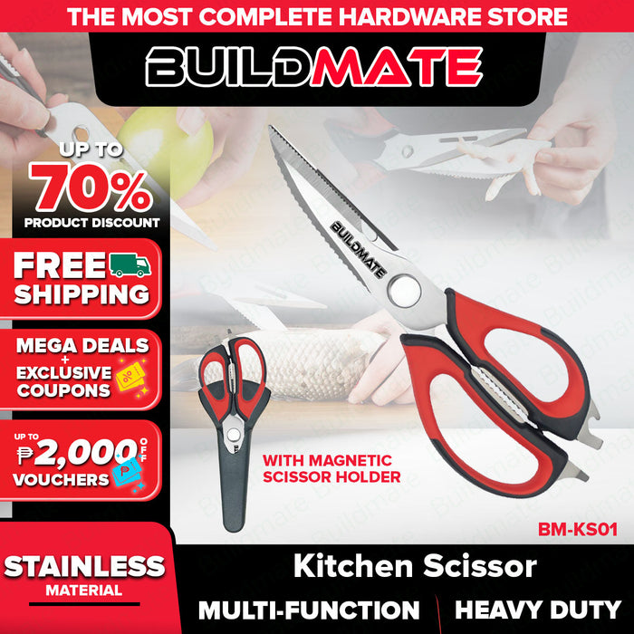 Buildmate Multi Purpose Stainless Kitchen Scissor Heavy Duty Can Opener Crab Nut Cracker Meat Cutter Snipping BM-KS01