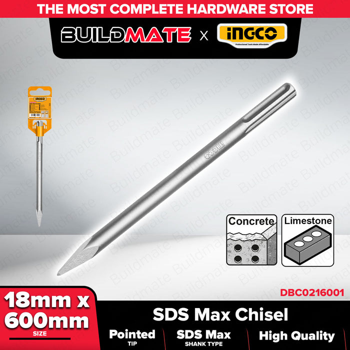 BUILDMATE Ingco SDS Max Pointed Chisel 18x300mm / 18x400mm Concrete Masonry Breaker Demolition and Chiseling Tool - IHT