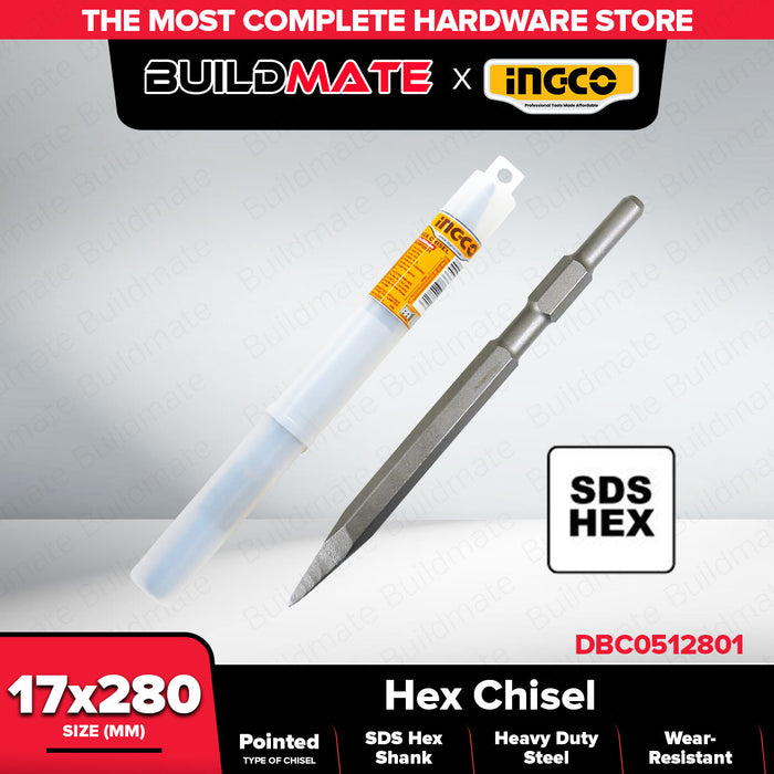 INGCO SDS Hex Pointed Chisel 17x280mm DBC0512801 •BUILDMATE• IHT