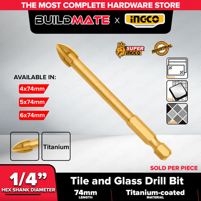 INGCO 1/4" Hex Shank Titanium-Coated Tile and Glass Drill Bit Precision Drilling Power Tool Accessories For Ceramic Porcelain Mirror IHT - BUILDMATE