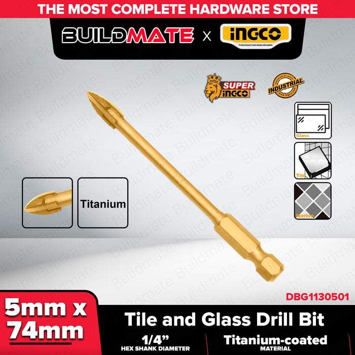 INGCO 1/4" Hex Shank Titanium-Coated Tile and Glass Drill Bit Precision Drilling Power Tool Accessories For Ceramic Porcelain Mirror IHT - BUILDMATE