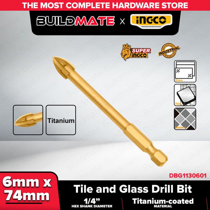 INGCO 1/4" Hex Shank Titanium-Coated Tile and Glass Drill Bit Precision Drilling Power Tool Accessories For Ceramic Porcelain Mirror IHT - BUILDMATE