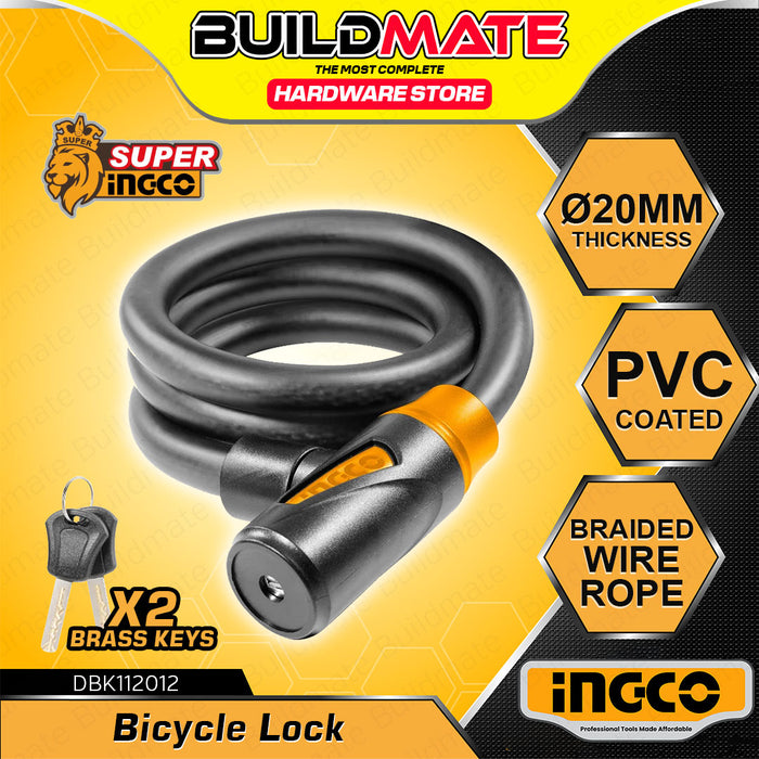 INGCO 15mm/20mm Bicycle Lock with Keys 1200mm Anti-Theft PVC Coated Steel Keyed Security Cable Lock For Motor Bike Gate Outdoor Use - HT2
