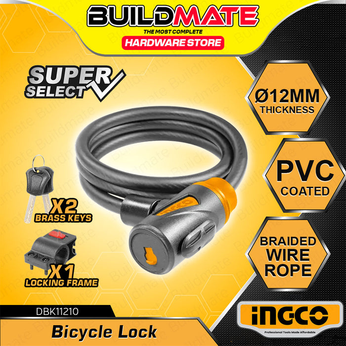 INGCO 12mm PVC Coated Bicycle Lock With Keys 1000mm Anti-Theft PVC Keyed Security Cable Lock For Bike - IHT