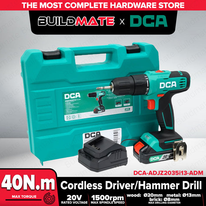 Buildmate x DCA Heavy Duty Cordless Driver/ Hammer Drill 20V 220W Battery 2.0Ah x 1 , Charger ADJZ2035i13-ADM