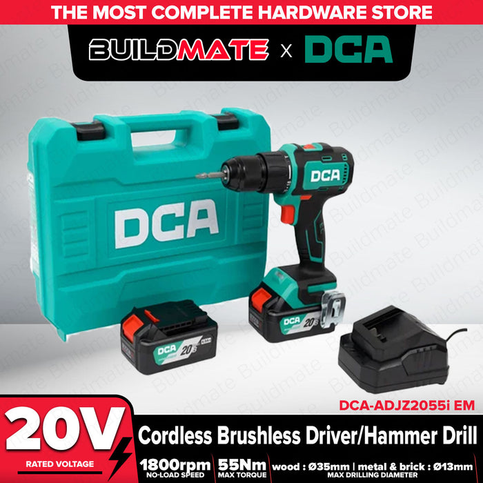 Buildmate x DCA 20V 400W Brushless Hammer Drill Driver 13mm 55Nm 2x4.0Ah w/ Charger ADJZ2055i EM