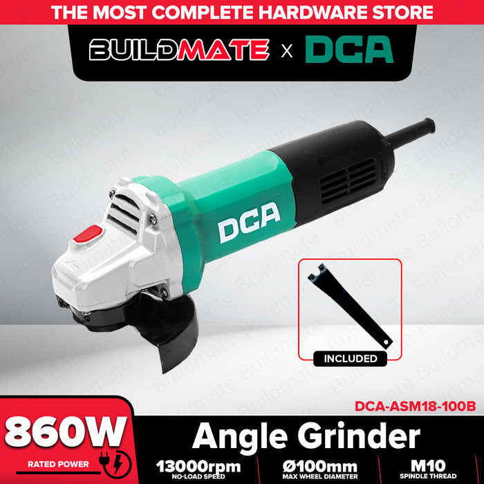 Buildmate x DCA 860W Heavy Duty Angle Grinder Side Switch 100mm Ultra Slim Body ASM18-100B