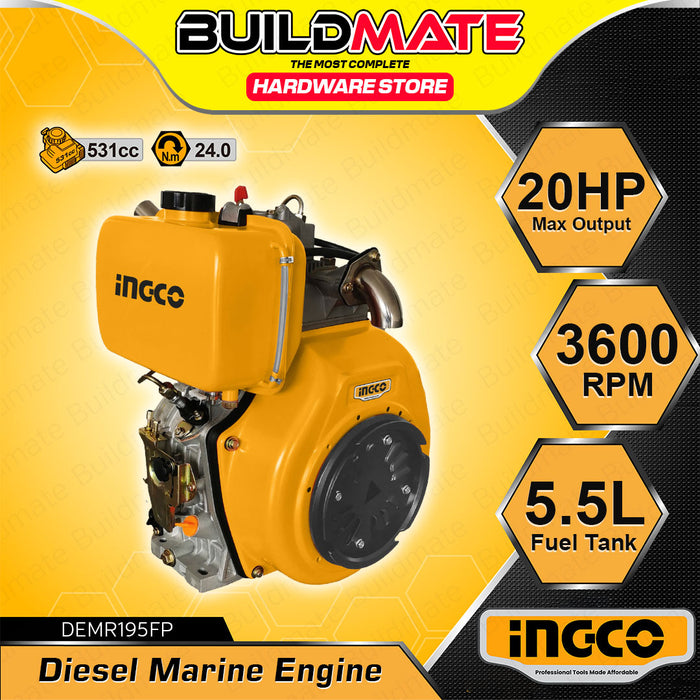 BUILDMATE Ingco 16HP - 20HP Single-Cylinder 4-Stroke Diesel Marine Engine with Stainless Pipe DEMR188FAP | DEMR192FP | DEMR195FP - IIT
