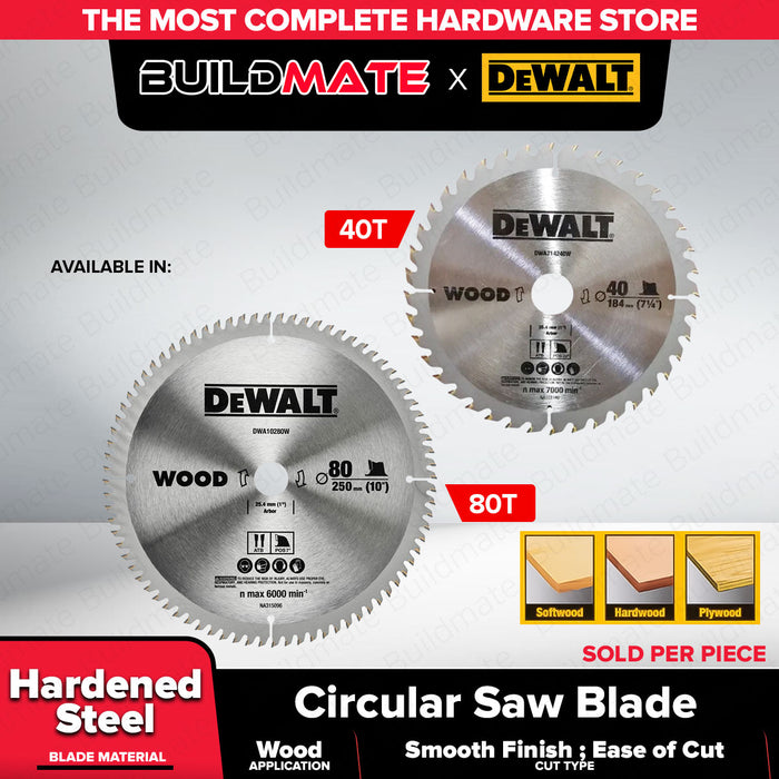Buildmate x DEWALT Circular Saw Blade 7-1/4” 40T & 10” 80T Wood Cutting 25.4mm Arbor