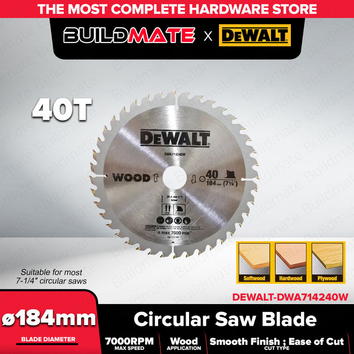 Buildmate x DEWALT Circular Saw Blade 7-1/4” 40T & 10” 80T Wood Cutting 25.4mm Arbor