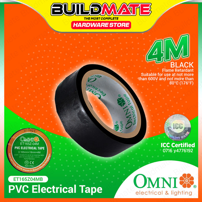 BUILDMATE Omni PVC Electrical Tape 4M /16M Black Insulating Wire Electric Tape ET155Z-04M / ET165Z-16M