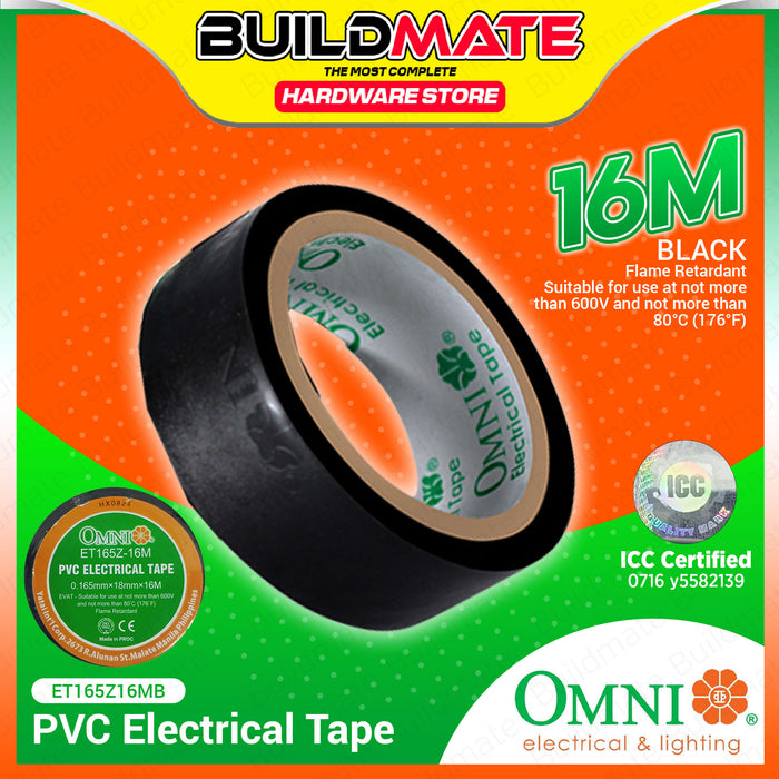 BUILDMATE Omni PVC Electrical Tape 4M /16M Black Insulating Wire Electric Tape ET155Z-04M / ET165Z-16M