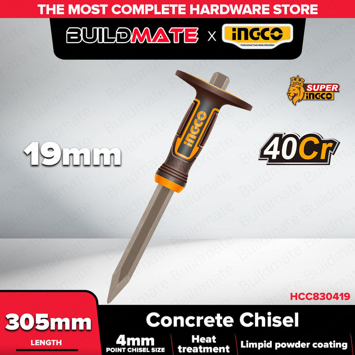 Buildmate x INGCO Concrete Chisel 305mm 40Cr Heat-Treated with Powder Coating HCC830416/19  IHT