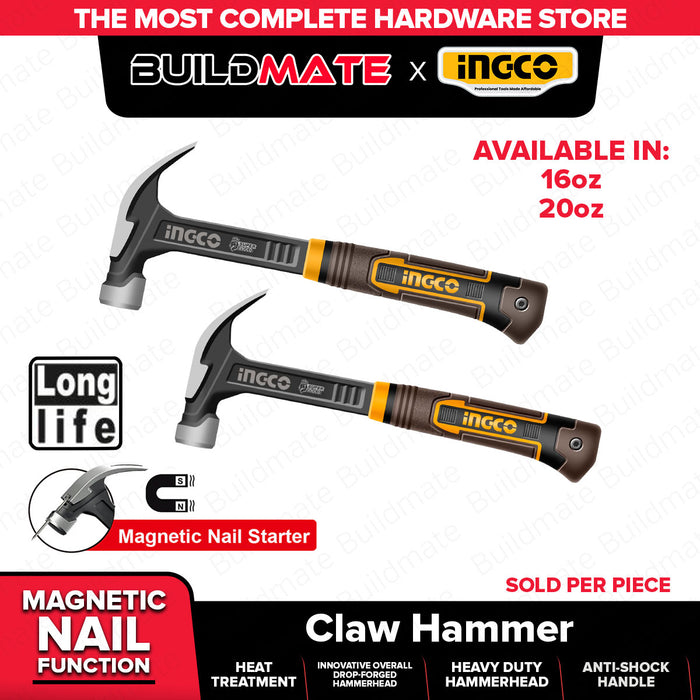 INGCO 160z/20oz Heavy Duty Claw Hammer with Magnetic Nail Holder Drop-Forged Nail Driving Hammer For Construction and DIY Hand Tools SOLD PER PIECE - HT2