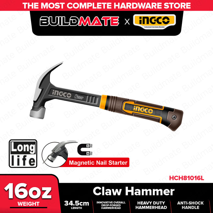 INGCO 160z/20oz Heavy Duty Claw Hammer with Magnetic Nail Holder Drop-Forged Nail Driving Hammer For Construction and DIY Hand Tools SOLD PER PIECE - HT2
