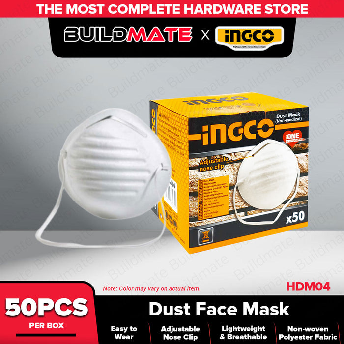 INGCO 50 PCS Dust Mask with Adjustable Nose Clip HDM04 •BUILDMATE• IHT