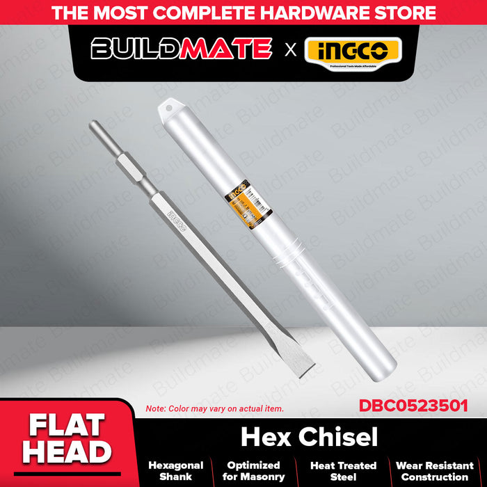 BUILDMATE Ingco Hex Chisel 17x350mm Flat / Pointed Hex Breaker Concrete Masonry Demolition & Chiseling Tool - IHT