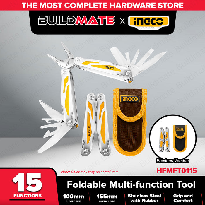 BUILDMATE Ingco Foldable Multi-Function Tool 15 Tools w/ POUCH Pliers Cutter Driver HFMFT0115 • IHT