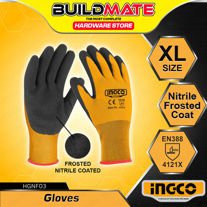 BUILDMATE Ingco Frosted Nitrile Coated Oil Resistant XL Industrial Work Safety Protective Durable Work Grip Gloves SOLD IN PAIR HGNF01 / HGNF03 - IHT