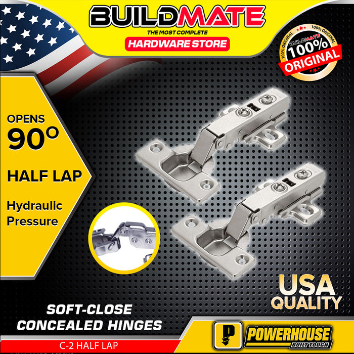 BUILDMATE Powerhouse Hydraulic Soft Close Concealed Hinges Over Lap | Half Lap | Inset [SOLD BY PAIRS] Degree Hinges Frameless Cabinet Hinges Hydraulic Adjustable Mounting Concealed Hinges • PHDH