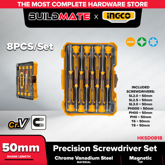 INGCO 8pcs/Set Precision Magnetic Screwdriver Set Cr-V Slotted Phillips Torx Mini Screw Drivers Repair Tool Kit For Phone Watch Laptop & Eyeglasses - IHT